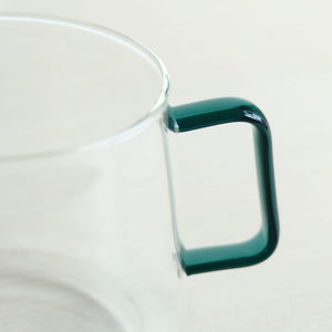 Teal Green Handle Glass Coffee Cup