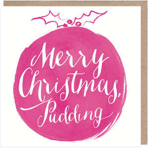 Pink Merry Christmas Pudding Christmas Card