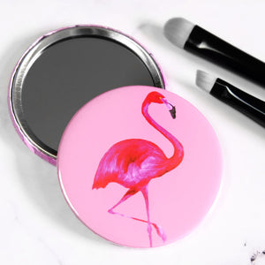 Pink Flamingo Pocket Mirror/Badge/Bottle Opener