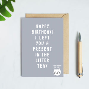 litter tray birthday card from the cat