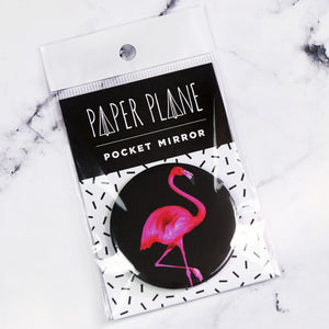 charcoal flamingo pocket mirror in packet