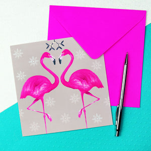 flamingo christmas card in fawn