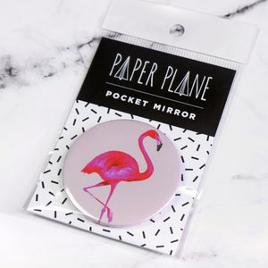 White Flamingo Pocket Mirror/Badge/Bottle Opener