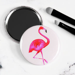 White Flamingo Pocket Mirror/Badge/Bottle Opener