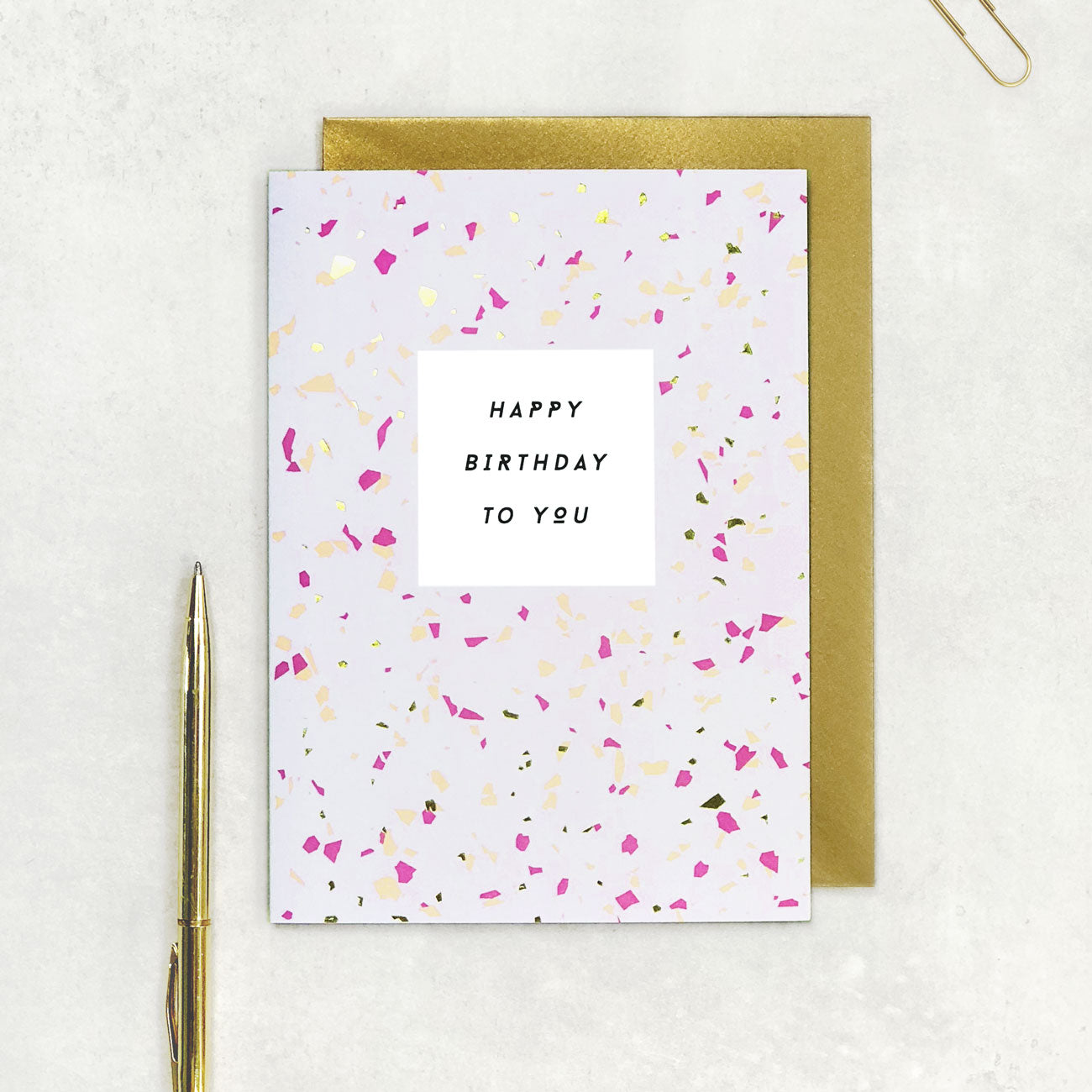 Happy Birthday To You Birthday Card terrazzo grey pink gold