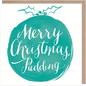 Sea Green Merry Christmas Pudding Christmas Card 