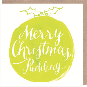 Yellow Merry Christmas Pudding Christmas Card