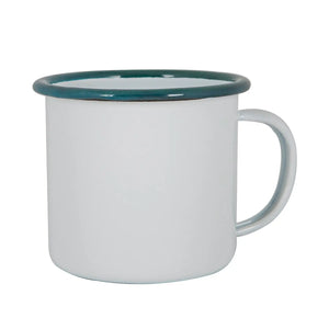 Enamel mug 375ml - white with various colours rim